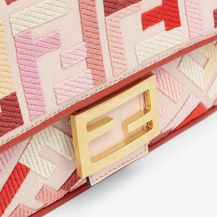 Vintage HOT FF Bag Fendi Red In Baguette Medium Canvas Pink Motif 0624